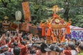 2017 05 28. SHINJUKU TOKYO JAPAN. People are carrying a portable shrine on their shoulders and walking around shinjuku city.