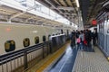 Shinkansen train at a railway station in Tokyo, Japan