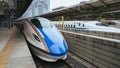 Shinkansen trains at Tokyo station.