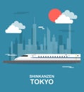 Shinkanzen sky train in tokyo illustration design
