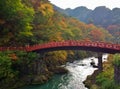 Shinkyo Bridge during Autumn in Nikko, Tochigi, Japan. Royalty Free Stock Photo