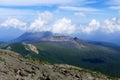 Shinmoe-dake and Takachiho-no-mine volcano ridge seen from Karakuni-dake, Ebino kogen, Japan