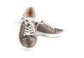 Shinny Brown Leather Sneakers With White Lace  2 Royalty Free Stock Photo