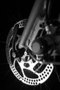 Shinny new disk brakes on pedal bike bicycle Royalty Free Stock Photo