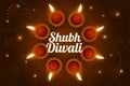 shinny shubh diwali banner with realistic oil diya design vector