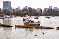 Shinobazuno Pond in Ueno park with swan pedal boats and boats rental, very famous pond in Ueno park, Tokyo, Japan Royalty Free Stock Photo