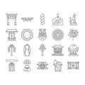 shinto japan japanese temple icons set vector