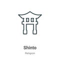 Shinto outline vector icon. Thin line black shinto icon, flat vector simple element illustration from editable religion concept Royalty Free Stock Photo