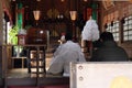 A Shinto priest leading a ritual at Onechi Shrine.