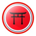 Shinto shrine gate or torii flat icon isolated on a round japanese flag for apps or websites Royalty Free Stock Photo