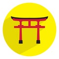 Shinto shrine gate or torii flat icon on a round background for apps or websites Royalty Free Stock Photo