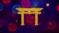 Shinto symbol Torii religion Icon Symbol on Colorful Fireworks Particles.