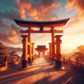 Shinto temple and torii gate in Japan