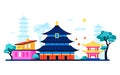 Shinto wooden shrine - modern colored vector illustration