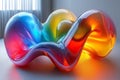 Shiny abstract 3d shapes, render Modern holographic iridescent neon curved wave on dark background infinity by generative ai