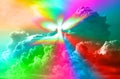 Shiny Angel rainbow Lights Color. Cloudy Sky Angelic Bright Wings. Colorful angel wing With Color light Shine. Spiritual Concept Royalty Free Stock Photo