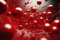 Shiny balls in different sizes on red background. Abstract glossy bubbles. Composition with chaotic floating spheres Royalty Free Stock Photo