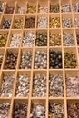 Shiny beads of different colors for crafts and homemade jewellery