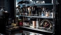 Shiny beauty products on modern kitchen shelf reflect elegance and luxury generated by AI Royalty Free Stock Photo