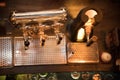 Shiny beer taps in the bar. View from above Royalty Free Stock Photo