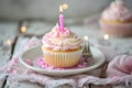 Shiny Birthday cupcake candle. Generate Ai