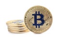 Shiny bitcoins on white. Digital currency Royalty Free Stock Photo