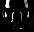 Shiny black mask silhouette on black background. Royalty Free Stock Photo