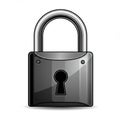 A shiny, black padlock with a silver shackle rendered in a digital, vector style. The Royalty Free Stock Photo