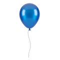 Shiny Blue Balloon Floating with a Thin Black String on White Background metallic glossy Royalty Free Stock Photo