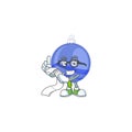 Shiny blue christmas ball cartoon with character holding bill Royalty Free Stock Photo