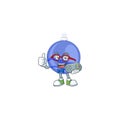 Shiny blue christmas ball cartoon with character holding gamer
