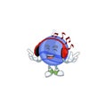 Shiny blue christmas ball cartoon with character listening music Royalty Free Stock Photo