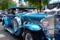 Shiny Blue Classic Car Close Up View Royalty Free Stock Photo