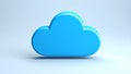 Shiny blue cloud icon on a light blue background, representing data storage and computing. Royalty Free Stock Photo