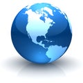 Shiny blue globe facing North America Royalty Free Stock Photo