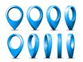 Shiny blue realistic map pointers set in various angles. Royalty Free Stock Photo