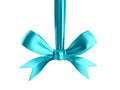 Shiny blue ribbon and bow isolated on white background 3D rendering Royalty Free Stock Photo