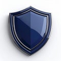 Shiny Blue and Silver Shield Shape Emblem on White Background Security Concept Royalty Free Stock Photo