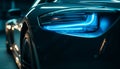 Shiny blue sports car with blurred motion and illuminated headlights generated by AI Royalty Free Stock Photo