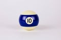 Shiny blue white ball number 10 for billiard isolated on white background Royalty Free Stock Photo