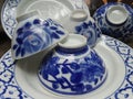 Shiny blue and white fine China bowl and plate tableware