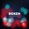 Shiny Bokeh Lights Blur Abstract Background Vector. Bright red, white and blue color Christmas bulb art. Royalty Free Stock Photo