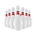 Shiny bowling skittles on white background.