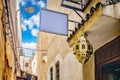 Shiny brass lantern in the old town street Royalty Free Stock Photo