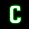 Shiny bright green color neon letter C, 3d illustration alphabet