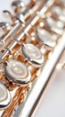 Shiny bronze flute close-up with elegant keys Royalty Free Stock Photo