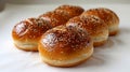 Shiny Burger Buns on White Background. Generative ai Royalty Free Stock Photo