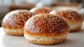 Shiny Burger Buns on White Background. Generative ai Royalty Free Stock Photo