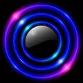 Shiny button with circle light neon glowing rings on black background, purple blue concentric laser light circles Royalty Free Stock Photo