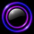 Shiny Button With Circle Light Neon Glowing Rings On Black Background, Purple Blue Concentric Laser Light Circles